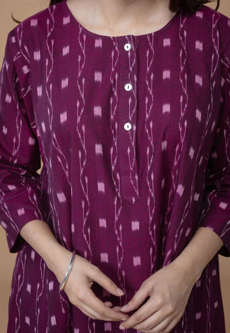 Alizah Red Ikkat Cotton Kali Kurta