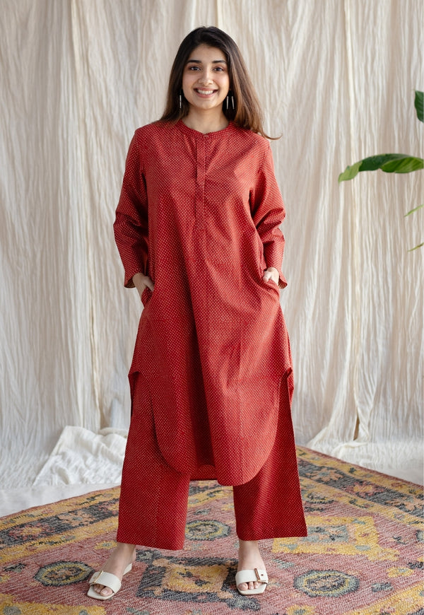 Bombay Ajrakh Red Cotton Co-Ord Set (Set of 2)