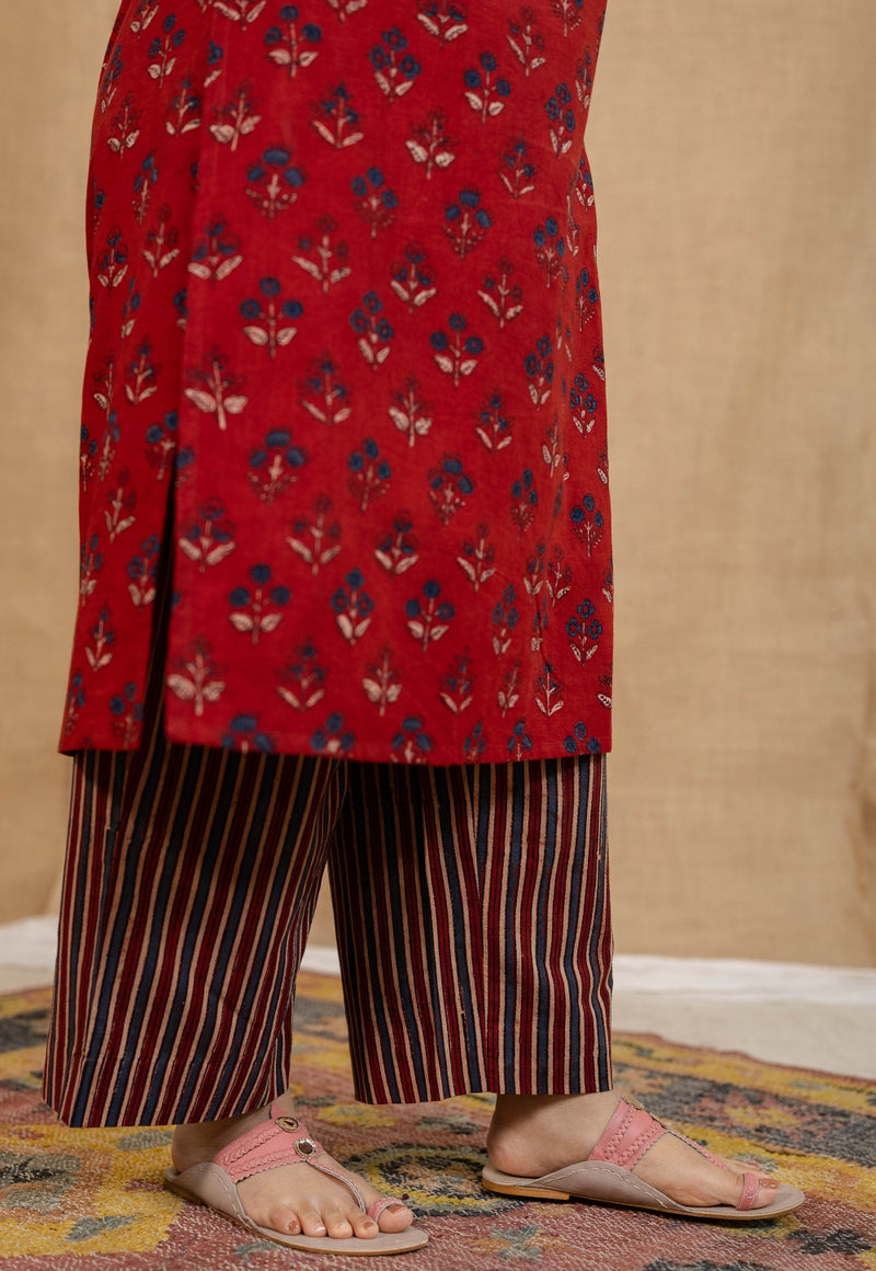 Yashi Red Ajrakh Cotton Straight Pant