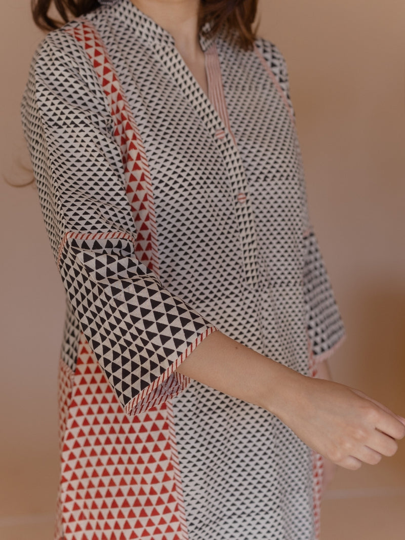 Rohini Off White Bagru Cotton Straight Kurta