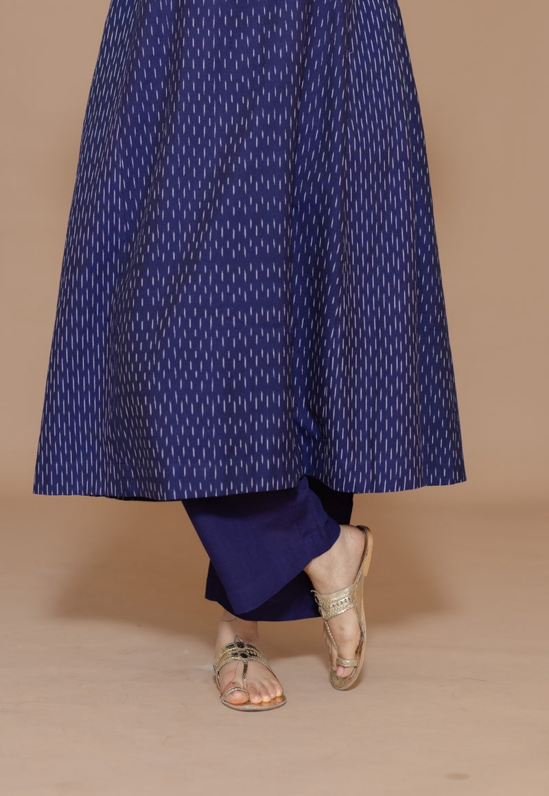 Yashi Blue Solid Cotton Flex Straight Pant