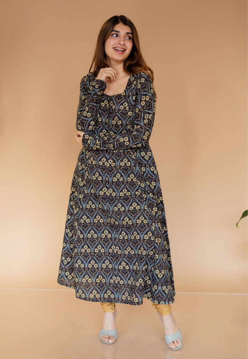 Akrita Black Ajrakh  Cotton Kali Kurta