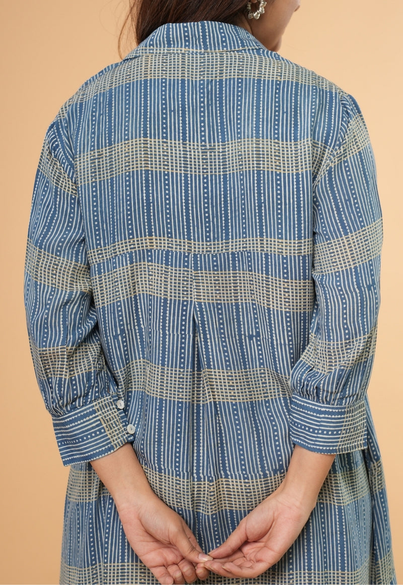 Ridah Blue Ajrakh Modal Silk A Line Dress