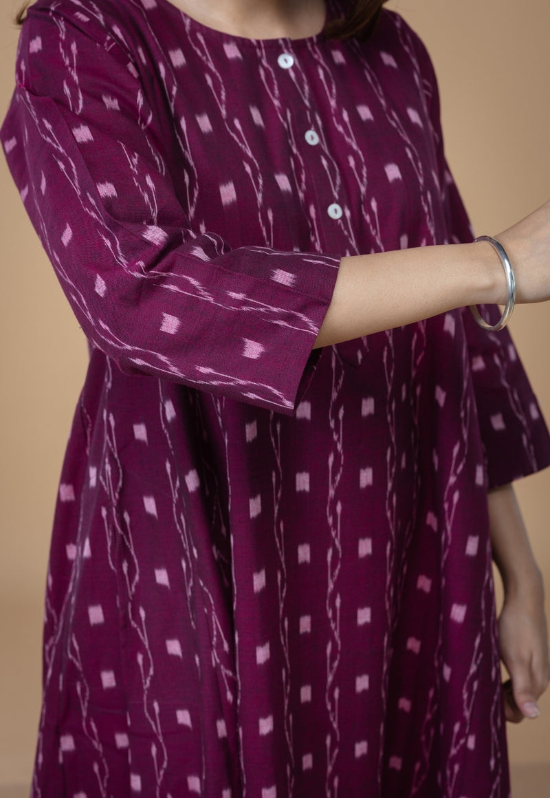 Alizah Red Ikkat Cotton Kali Kurta