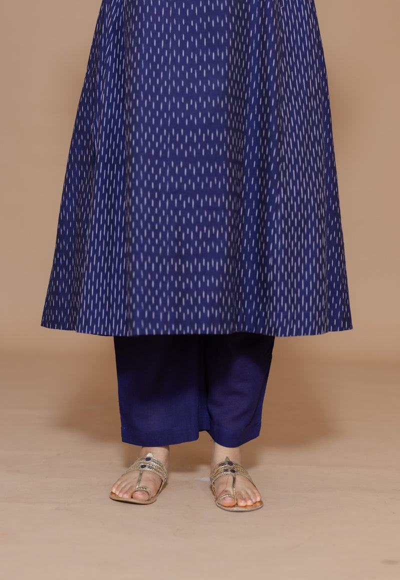 Yashi Blue Solid Cotton Flex Straight Pant