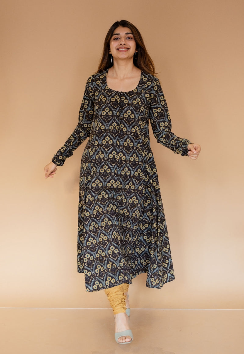 Akrita Black Ajrakh  Cotton Kali Kurta