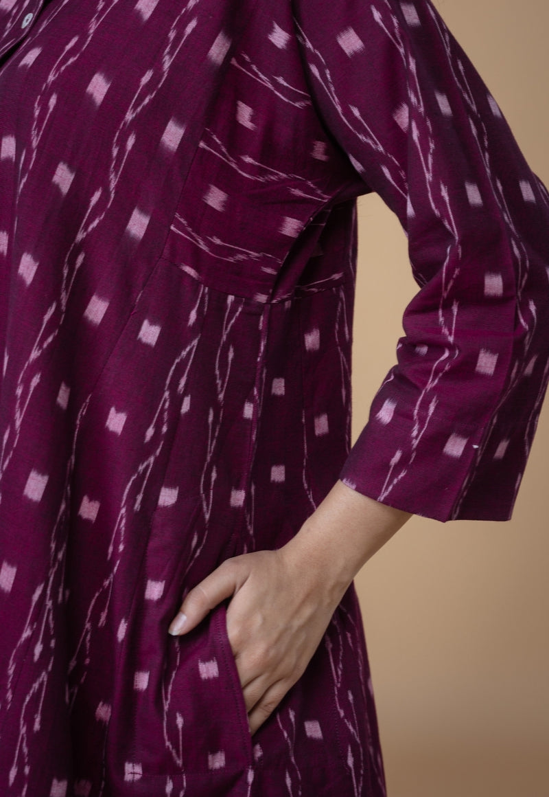 Alizah Red Ikkat Cotton Kali Kurta