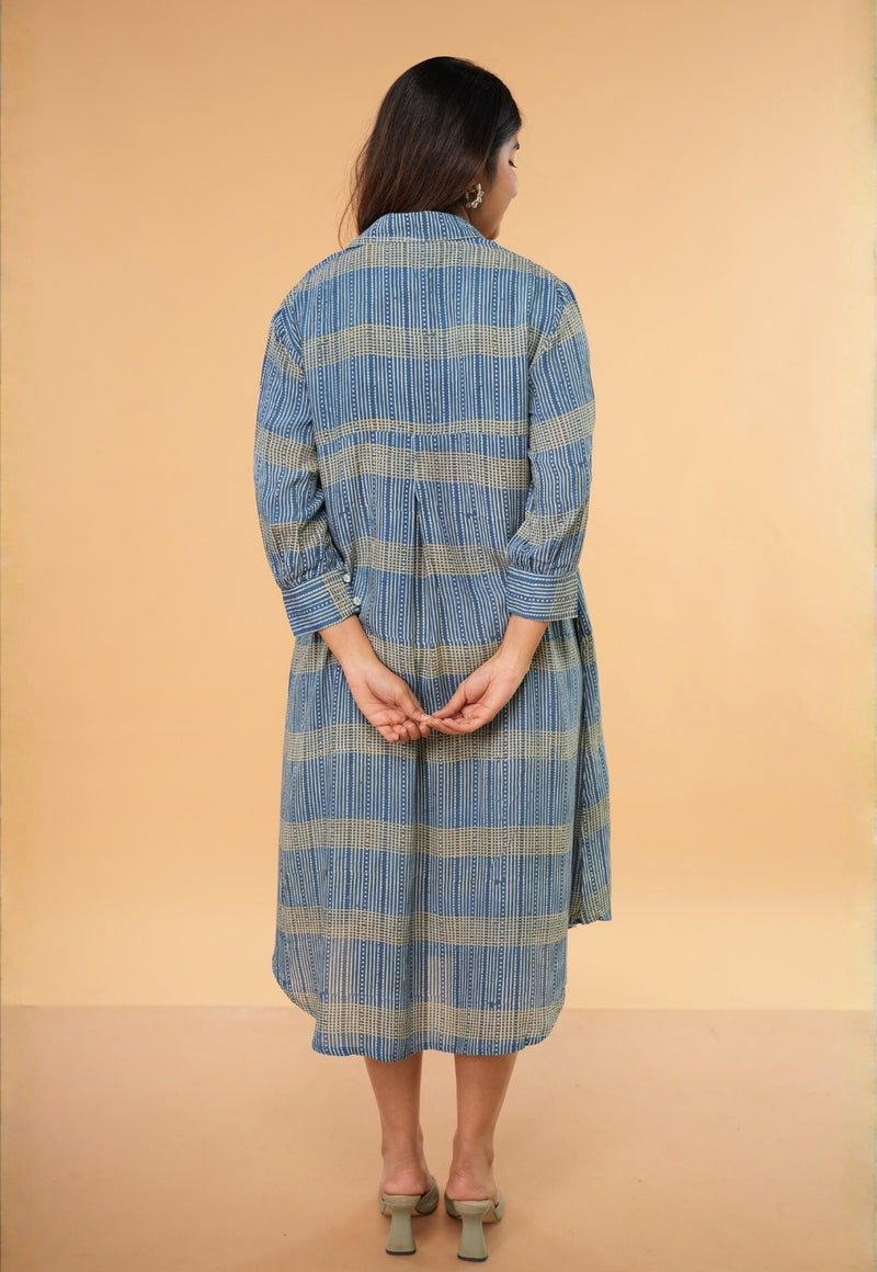 Ridah Blue Ajrakh Modal Silk A Line Dress