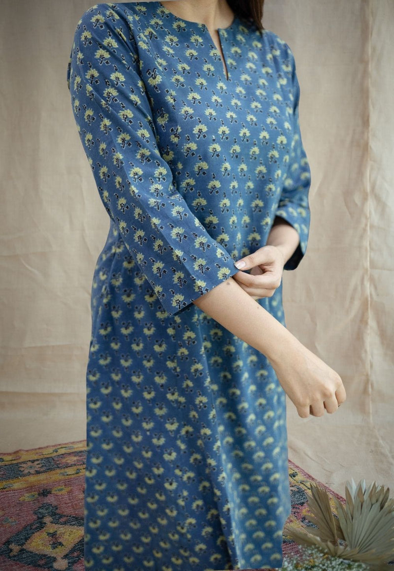 Malika Blue Ajrakh Cotton Kali Kurta