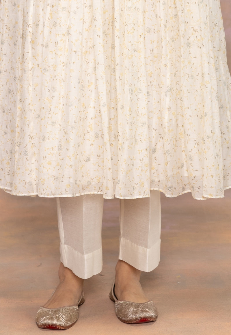 Prita White Solid Chanderi Silk Narrow Pant