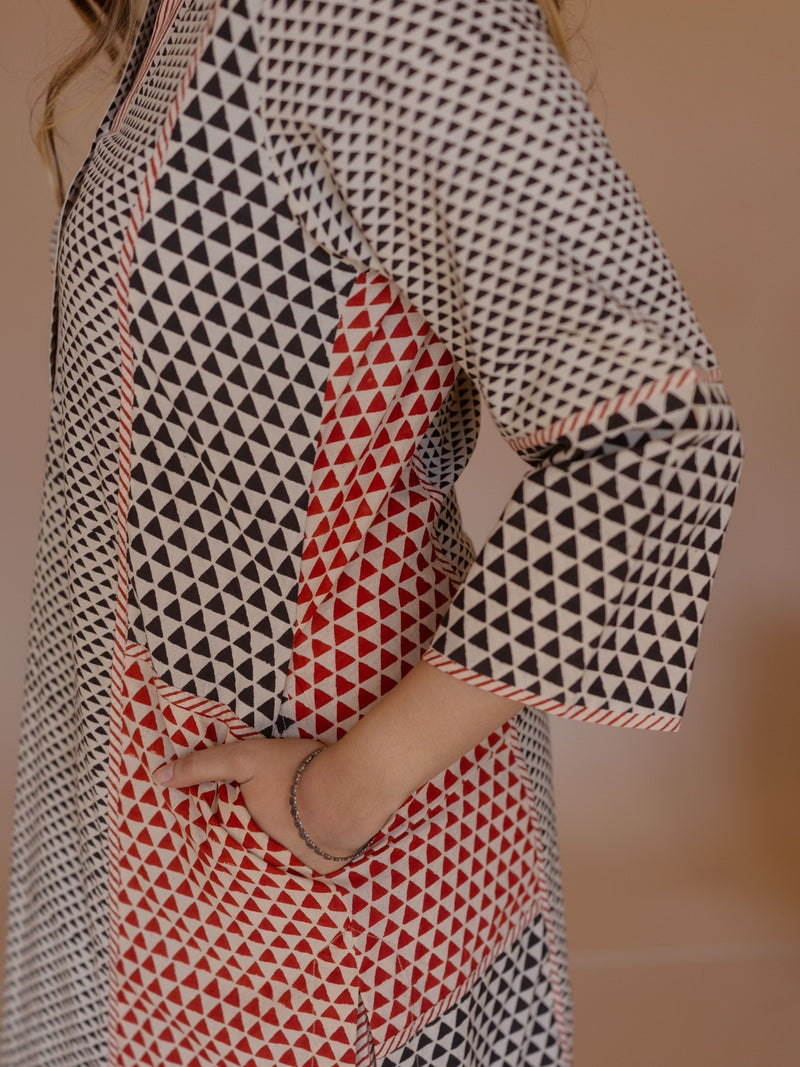 Rohini Off White Bagru Cotton Straight Kurta