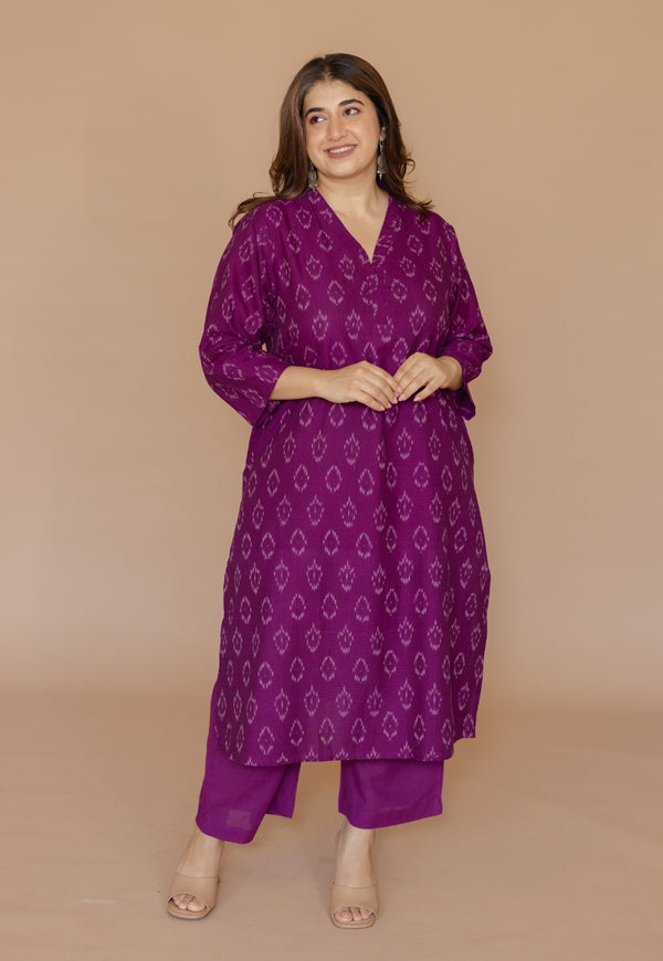 Yashi Purple Solid Cotton Flex Straight Pant