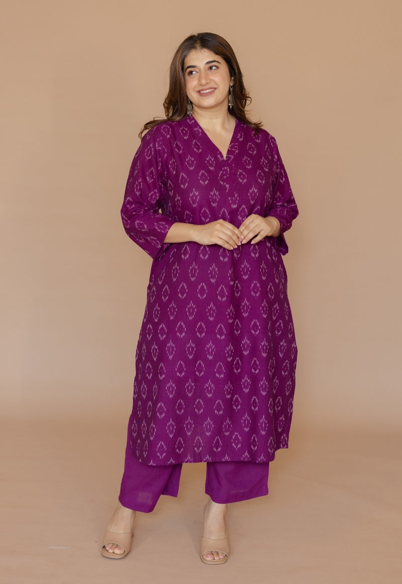 Yashi Purple Solid Cotton Flex Straight Pant