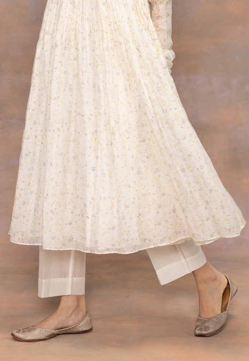 Prita White Solid Chanderi Silk Narrow Pant