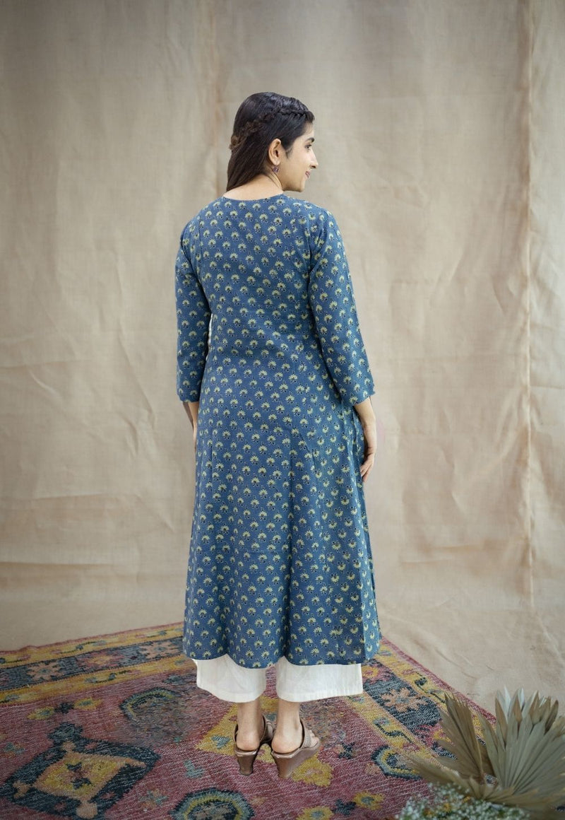 Malika Blue Ajrakh Cotton Kali Kurta