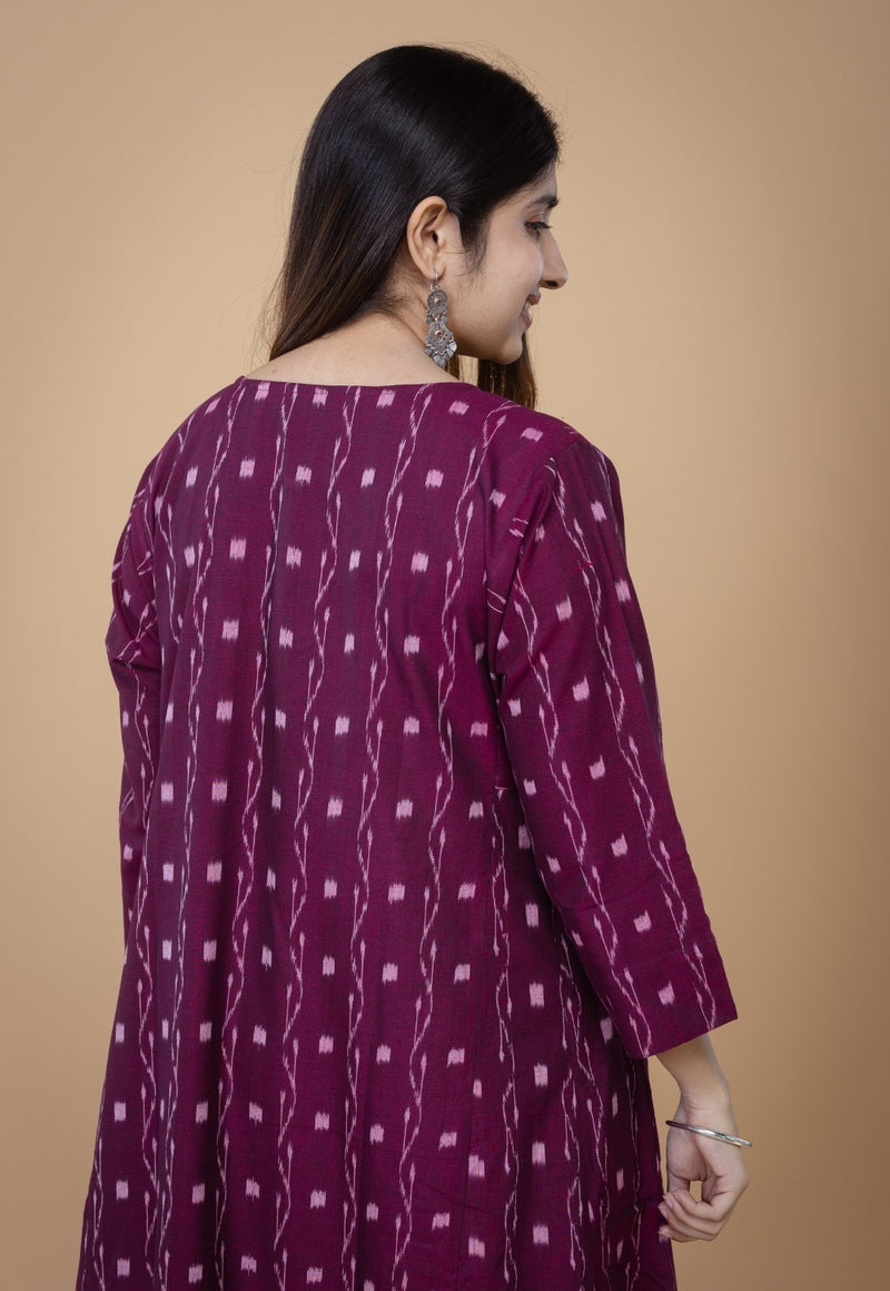 Alizah Red Ikkat Cotton Kali Kurta