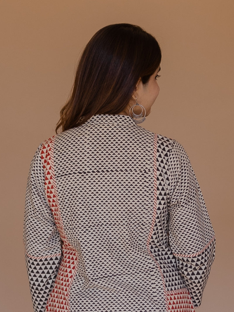 Rohini Off White Bagru Cotton Straight Kurta