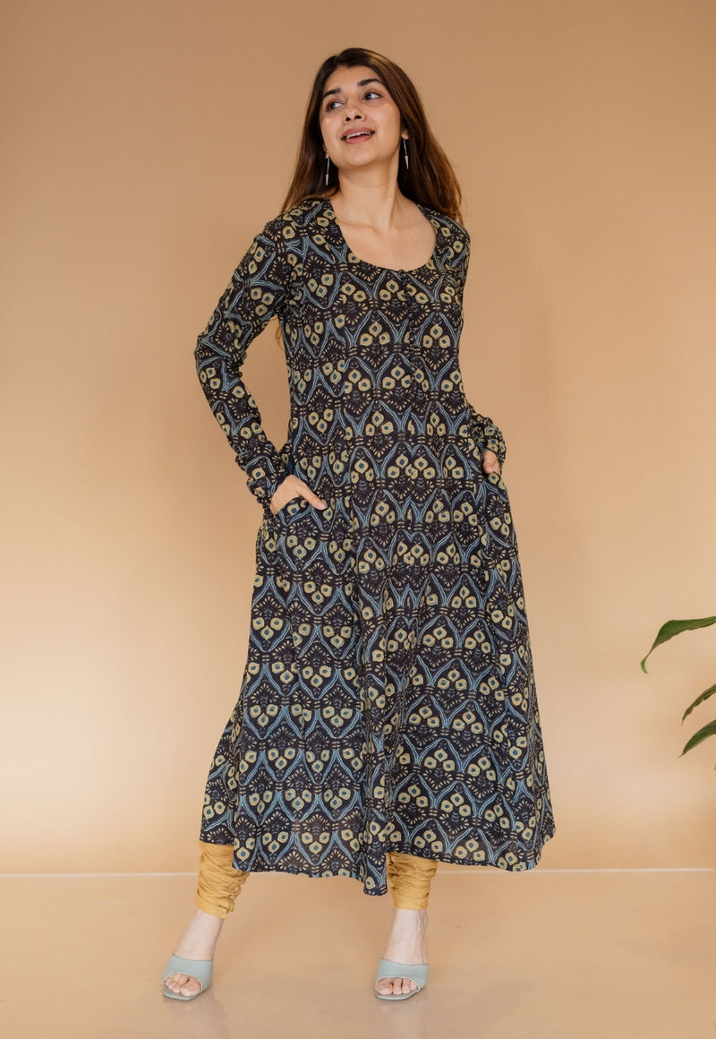 Akrita Black Ajrakh  Cotton Kali Kurta