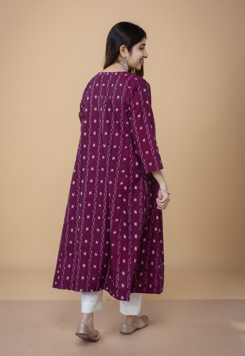 Alizah Red Ikkat Cotton Kali Kurta
