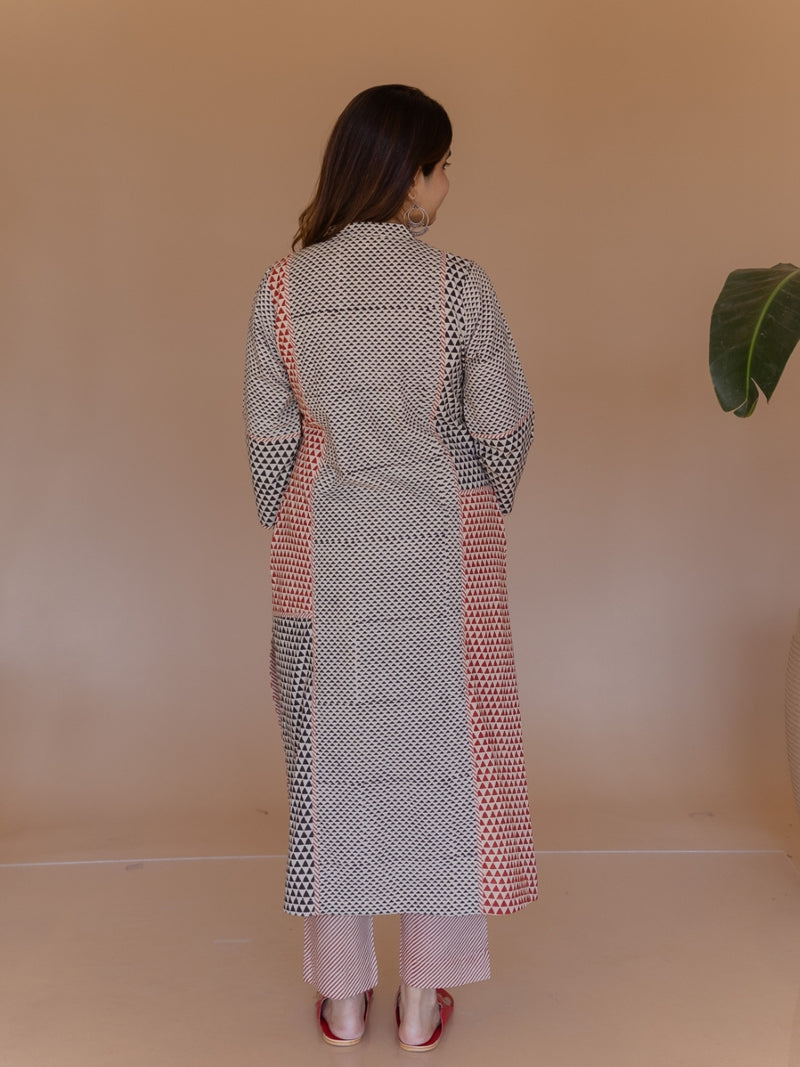 Rohini Off White Bagru Cotton Straight Kurta