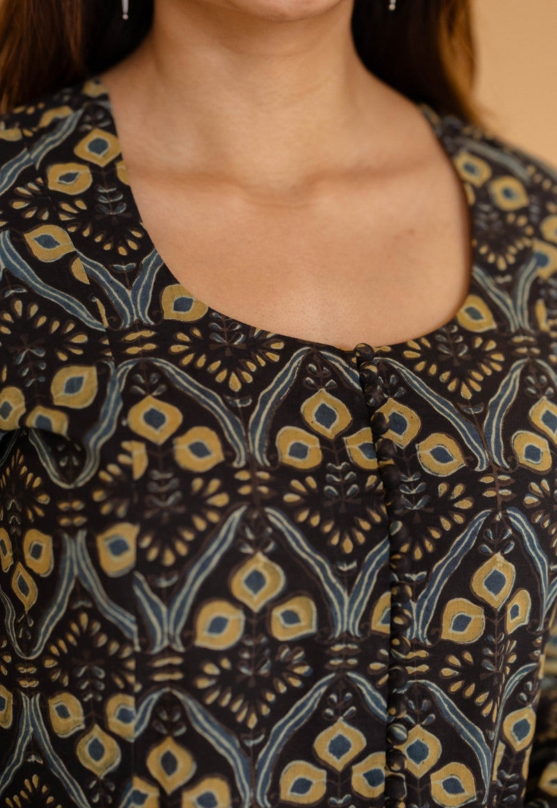 Akrita Black Ajrakh  Cotton Kali Kurta