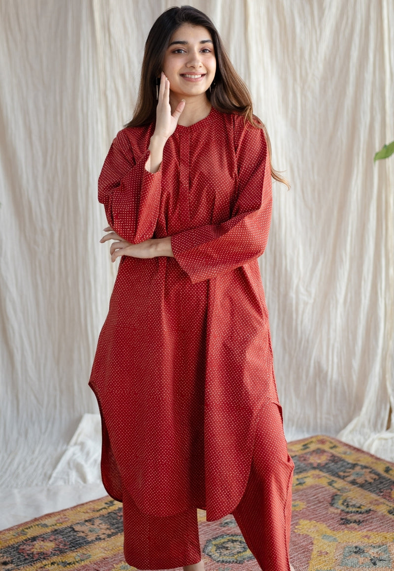 Bombay Ajrakh Red Cotton Co-Ord Set (Set of 2)