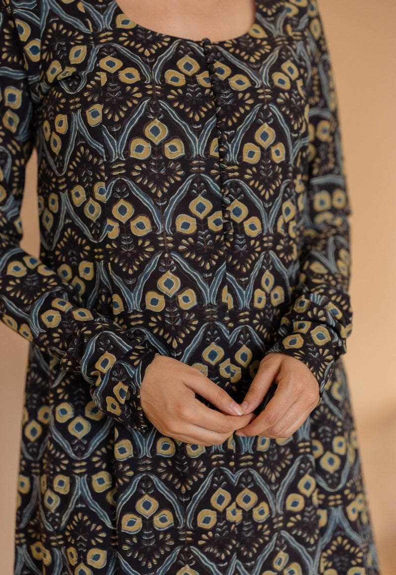 Akrita Black Ajrakh  Cotton Kali Kurta