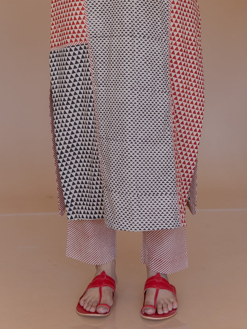 Prita Red Bagru Cotton Narrow Pant
