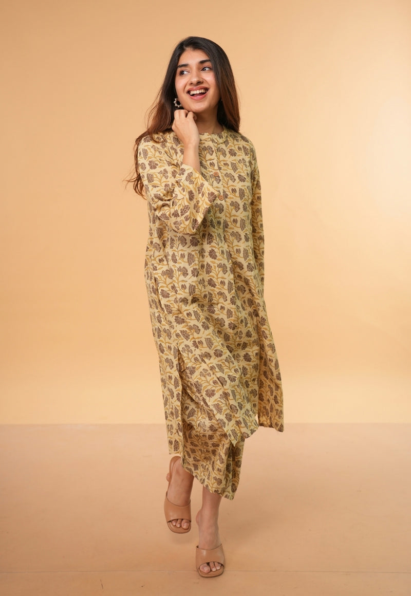 Ayaat Beige Ajrakh Cotton Straight Co-Ord Set