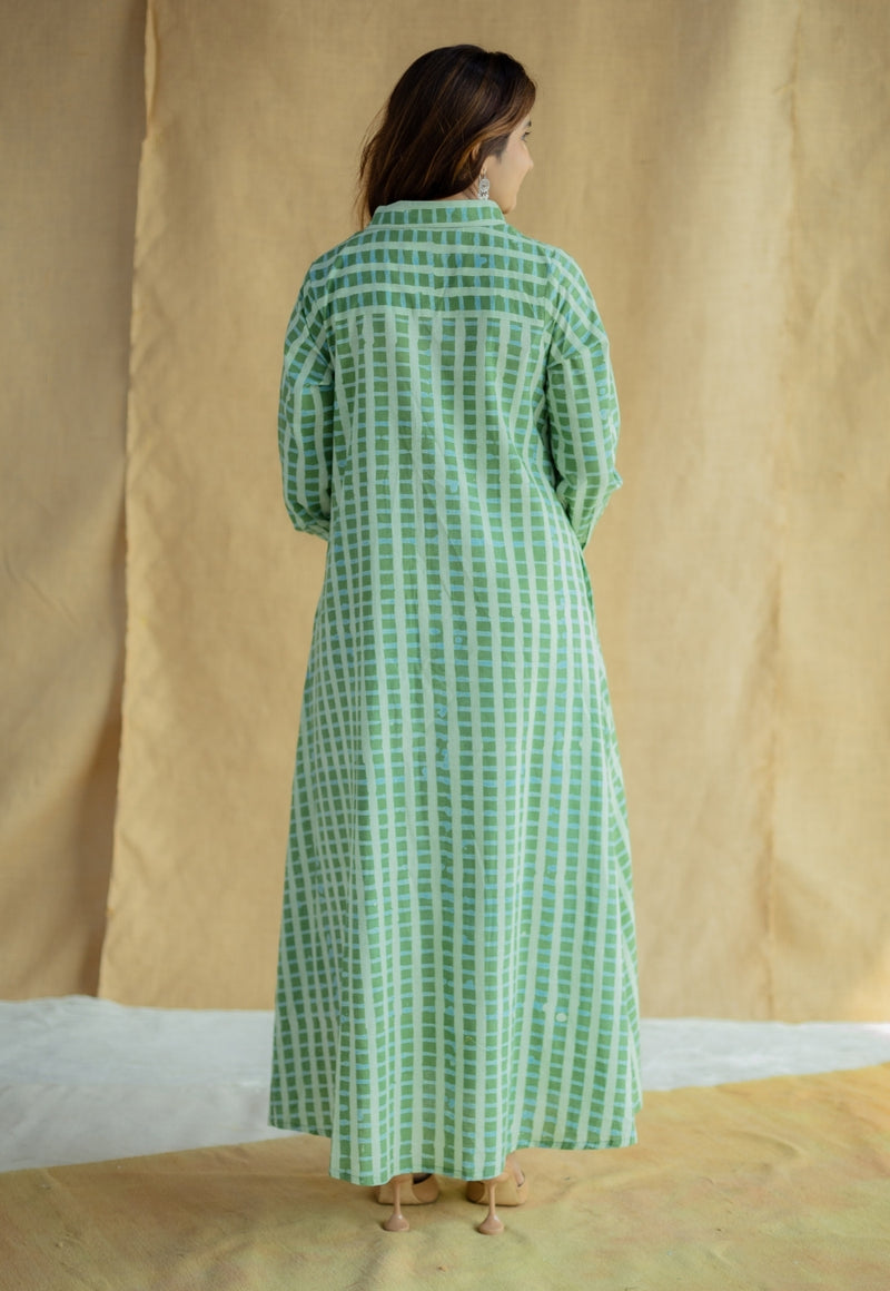 Trusha Green Batik Cotton A Line Dress