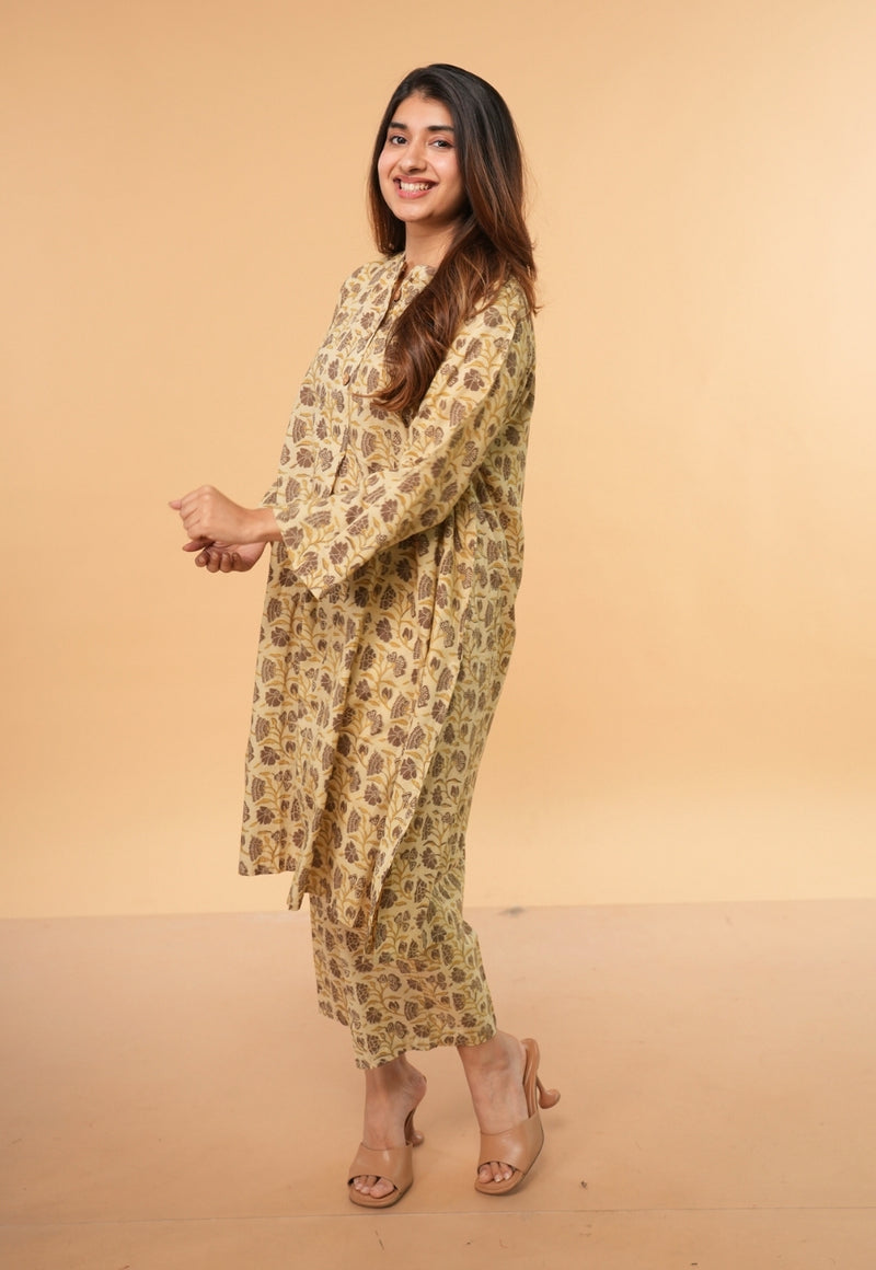 Ayaat Beige Ajrakh Cotton Straight Co-Ord Set