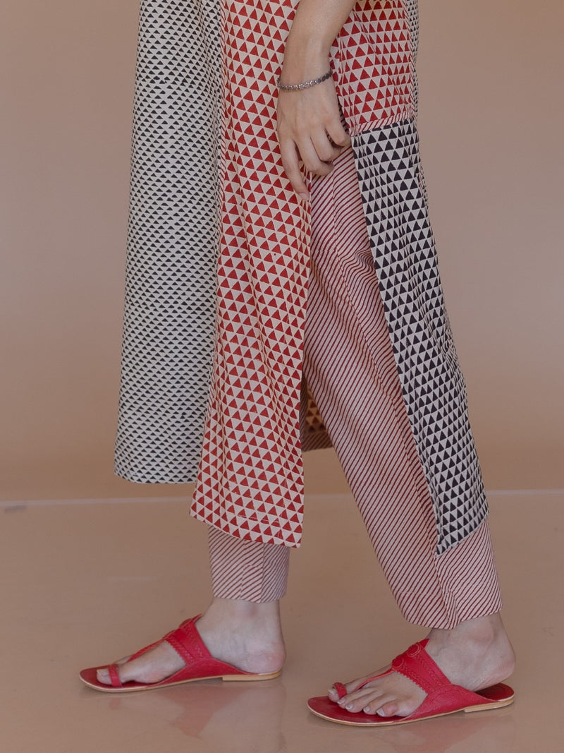 Prita Red Bagru Cotton Narrow Pant