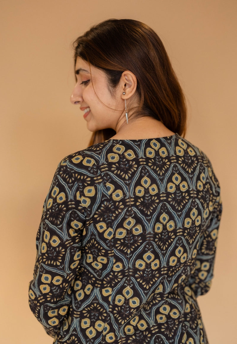 Akrita Black Ajrakh  Cotton Kali Kurta
