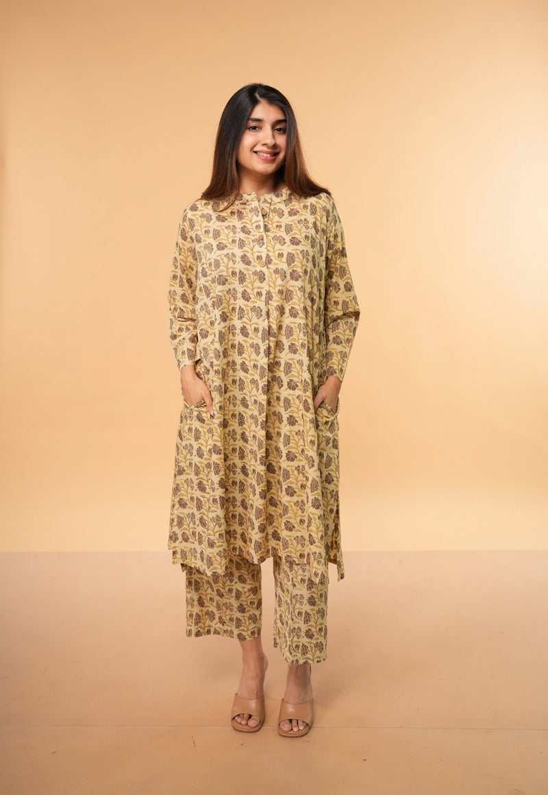 Ayaat Beige Ajrakh Cotton Straight Co-Ord Set