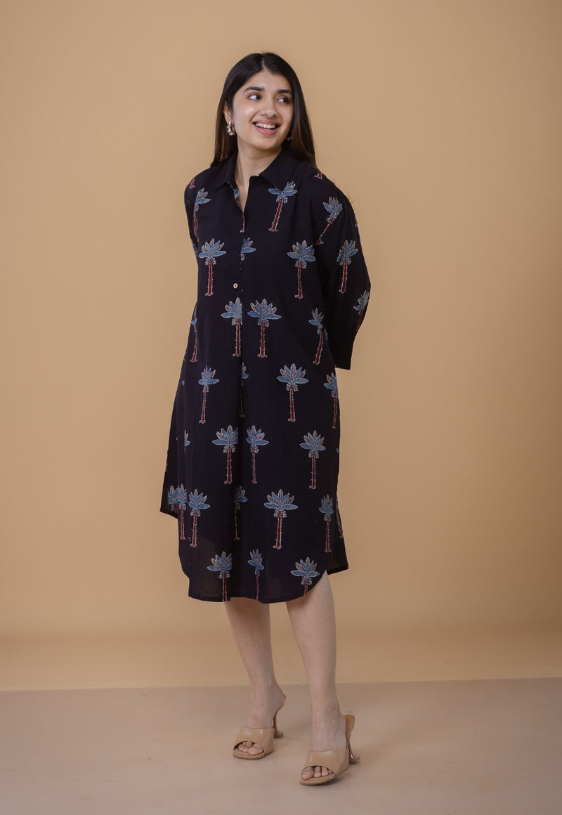 Ridah Black Ajrakh Cotton A Line Dress