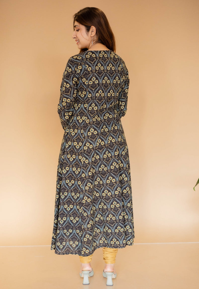 Akrita Black Ajrakh  Cotton Kali Kurta