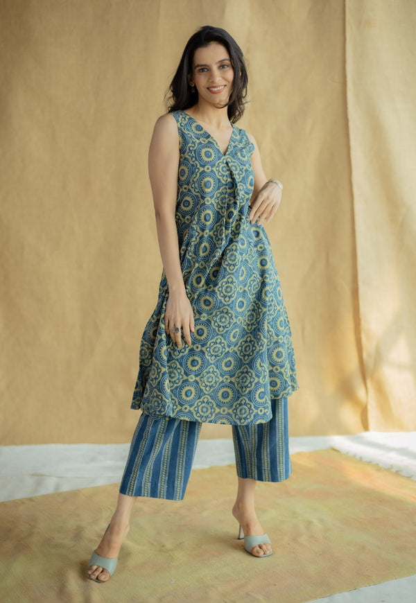 Raahi Indigo Ajrakh Cotton A Line Kurta