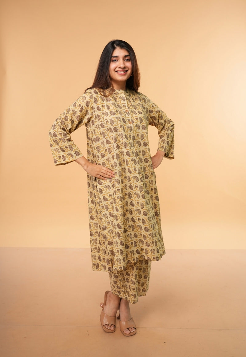 Ayaat Beige Ajrakh Cotton Straight Co-Ord Set