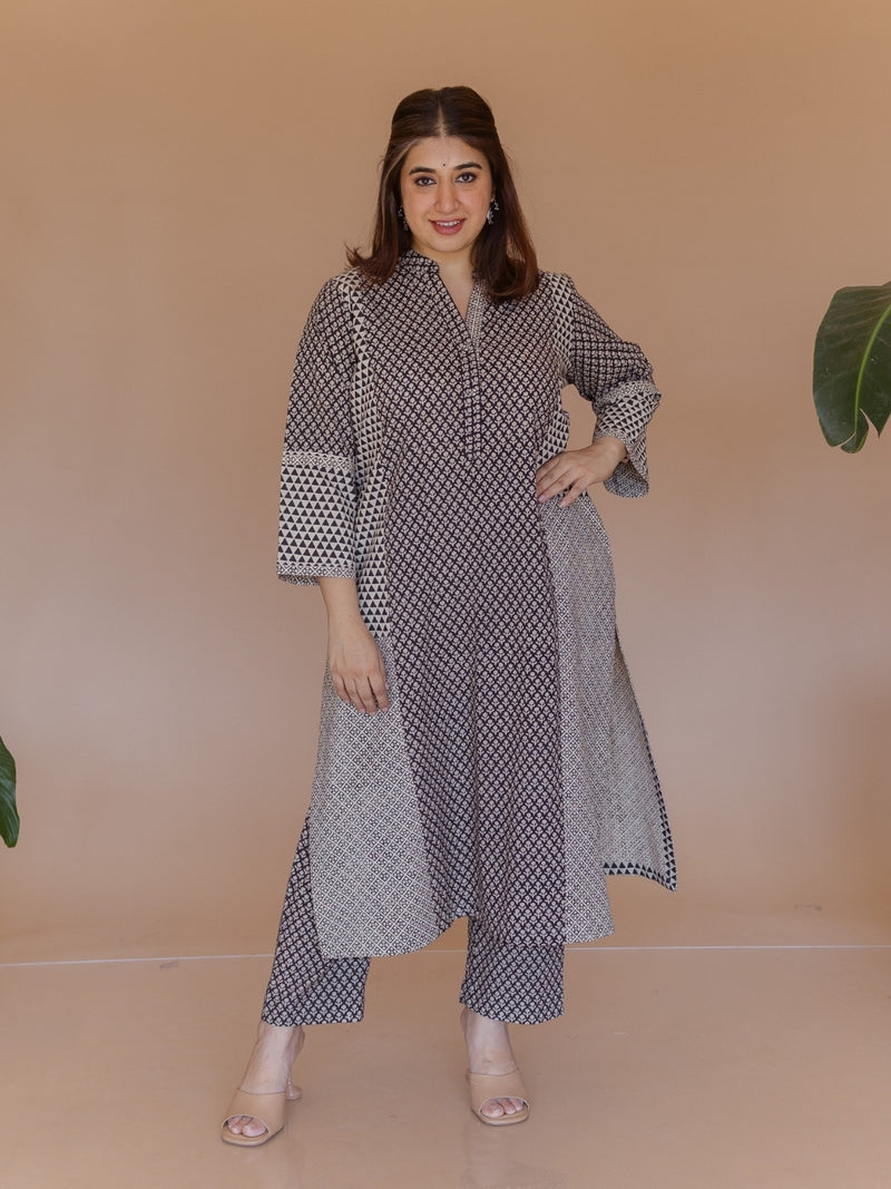 Rohini Black Bagru Cotton Straight Kurta