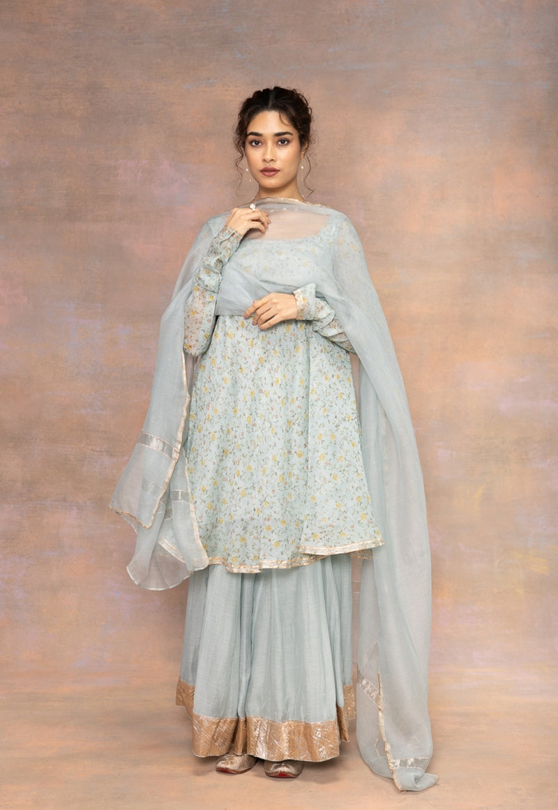 Ira Blue Solid Chanderi Silk Kali Sharara