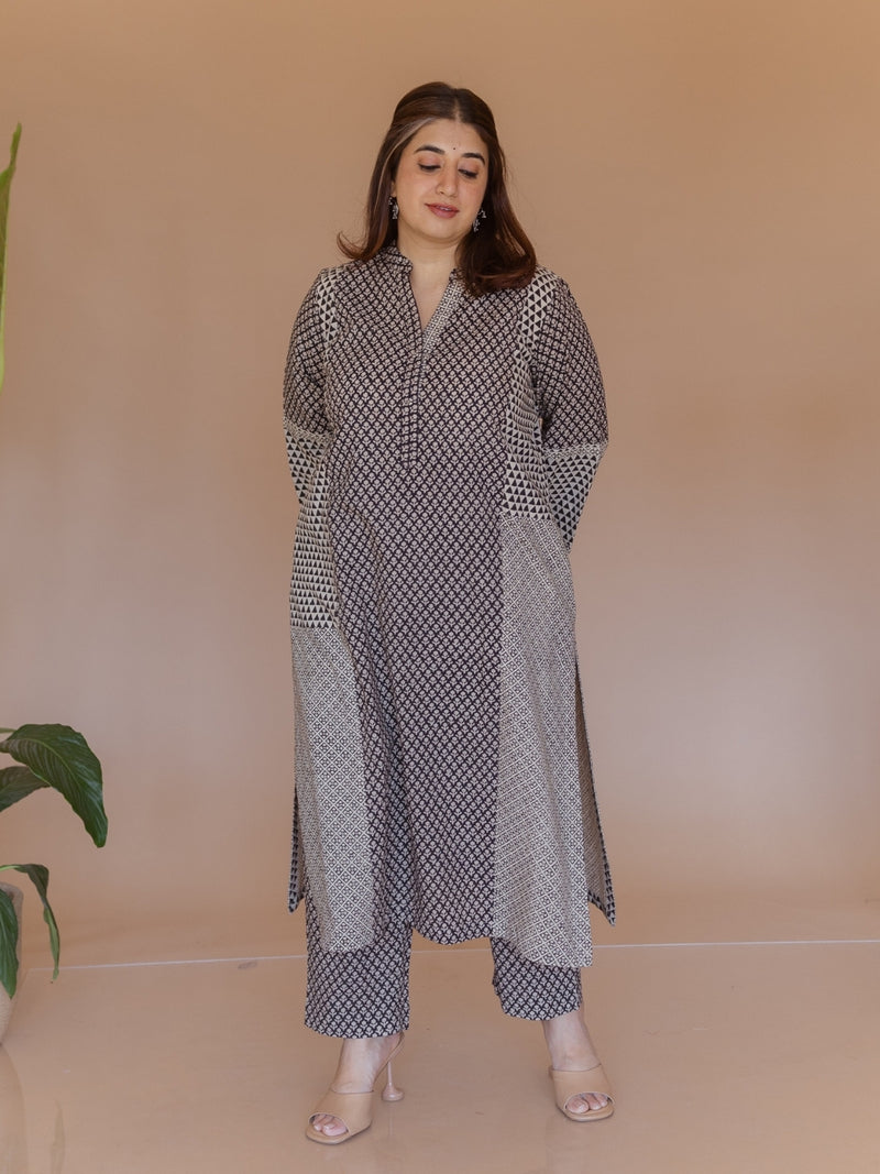 Rohini Black Bagru Cotton Straight Kurta