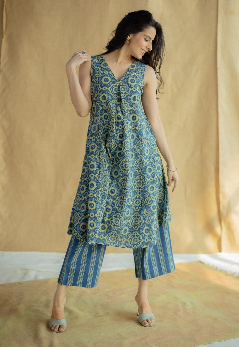 Raahi Indigo Ajrakh Cotton A Line Kurta