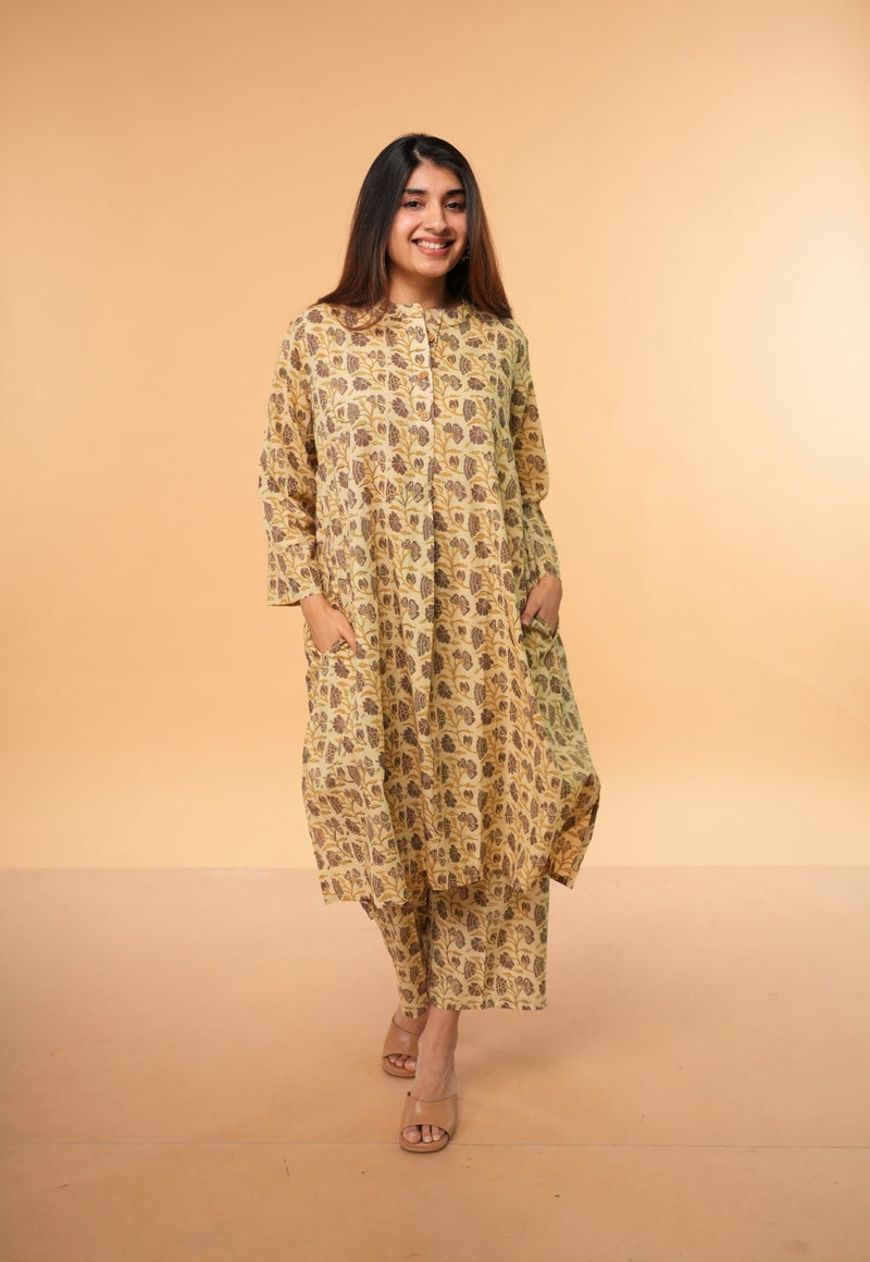 Ayaat Beige Ajrakh Cotton Straight Co-Ord Set