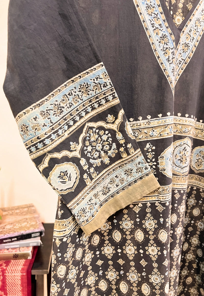Elisha Black Ajrakh Cotton Straight Kurta