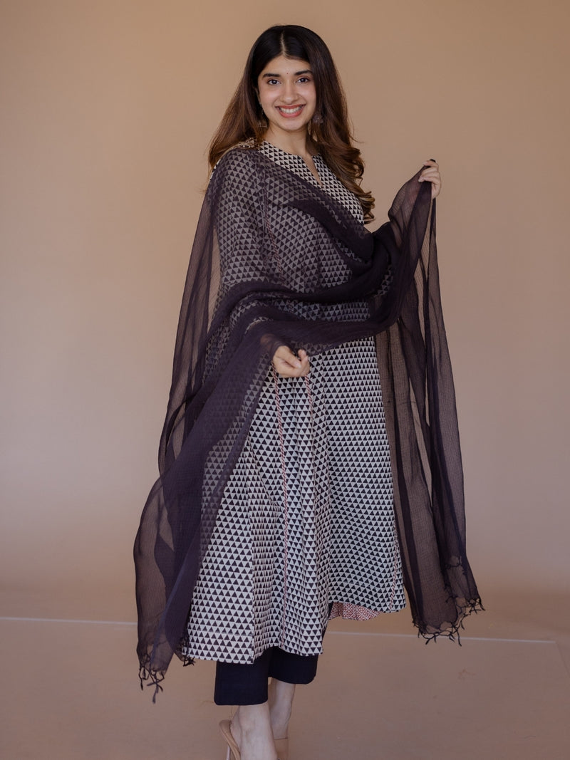 Black Solid Kota Doria Cotton Dupatta