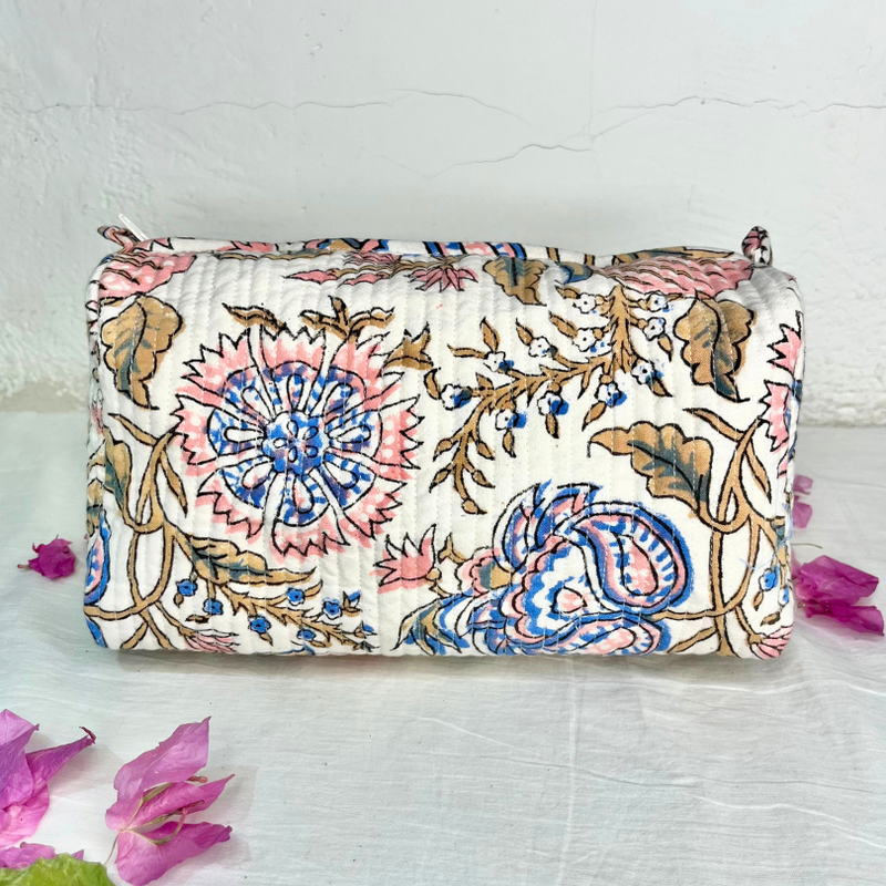 White Quilted Cotton Pouch