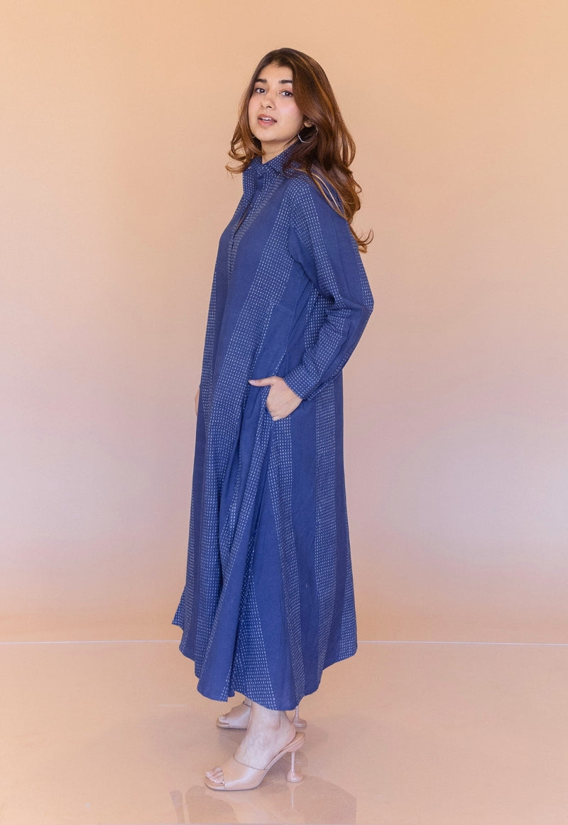Trusha Blue Dabu Cotton A Line Dress