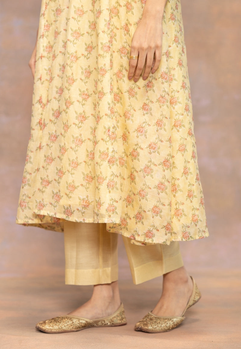 Yashi Yellow Solid Chanderi Silk Straight Pant