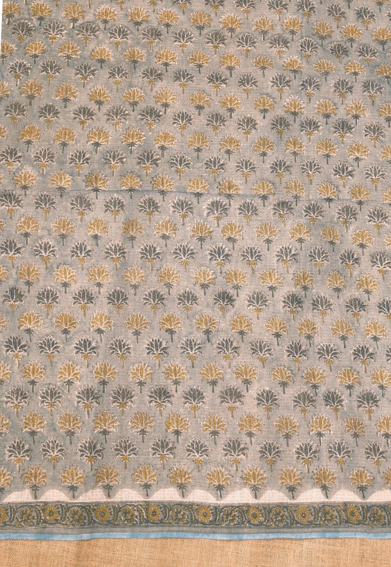 Green Butta Sanganeri Hand Block Print Kota Doria Saree