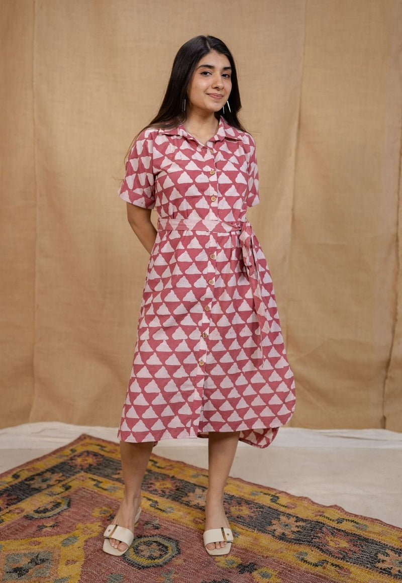 Aalia Pink Batik Cotton Straight Dress